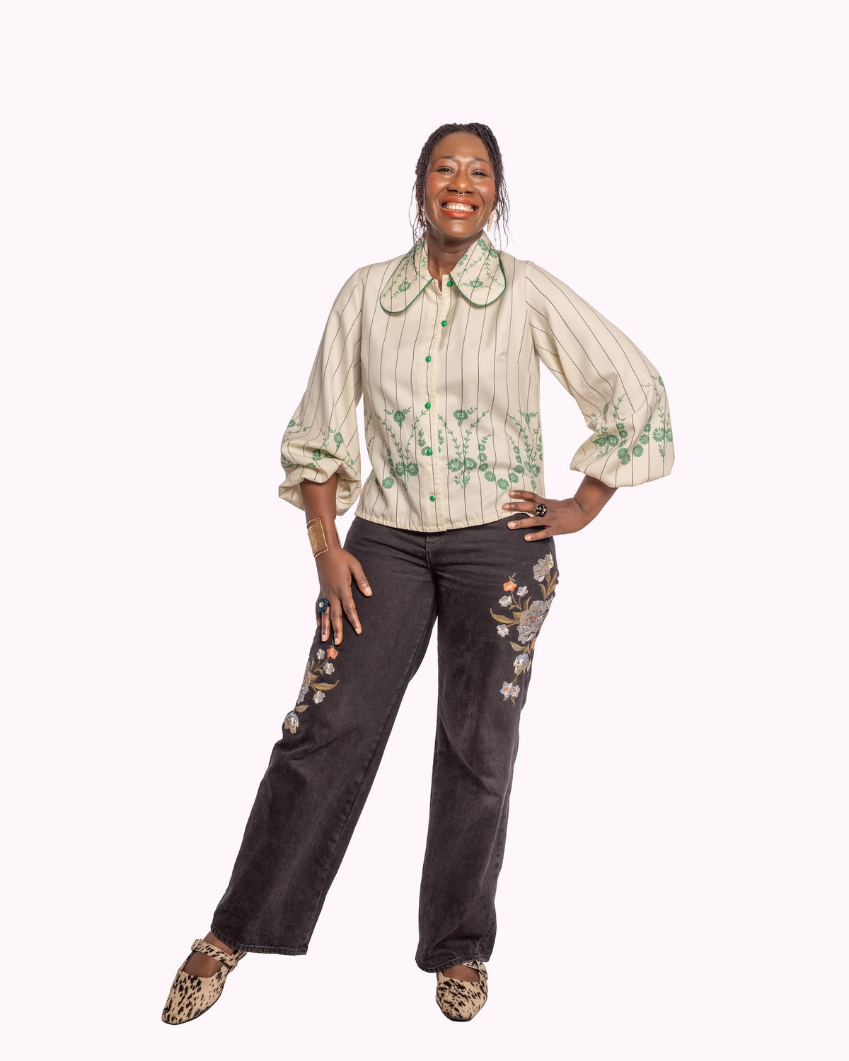 'Petal Pinstripe' Dana Blouse - Size UK 14 / US 10