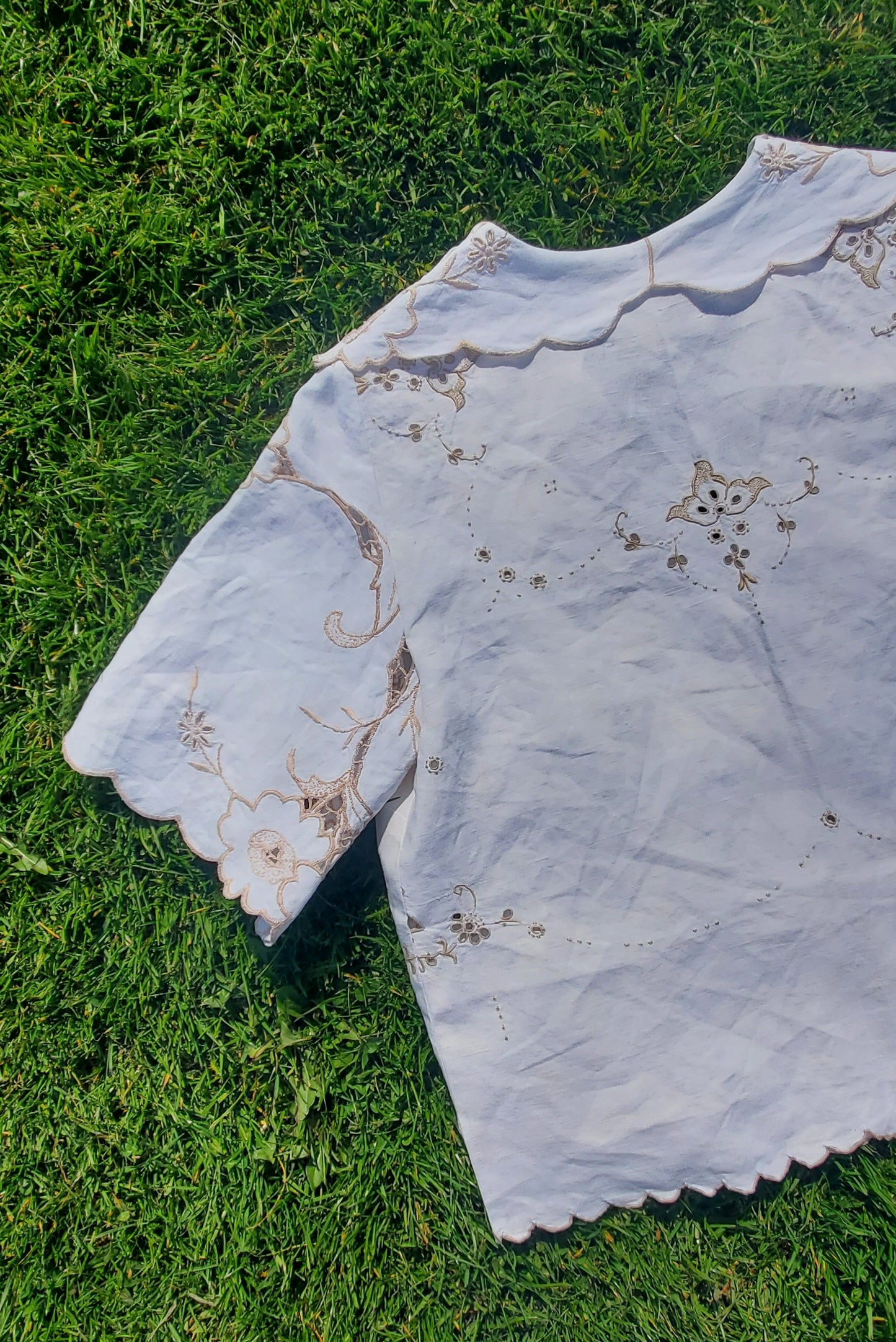 'Summer Mist' Tilly Tablecloth Blouse - Size Medium / UK 14 / US 10