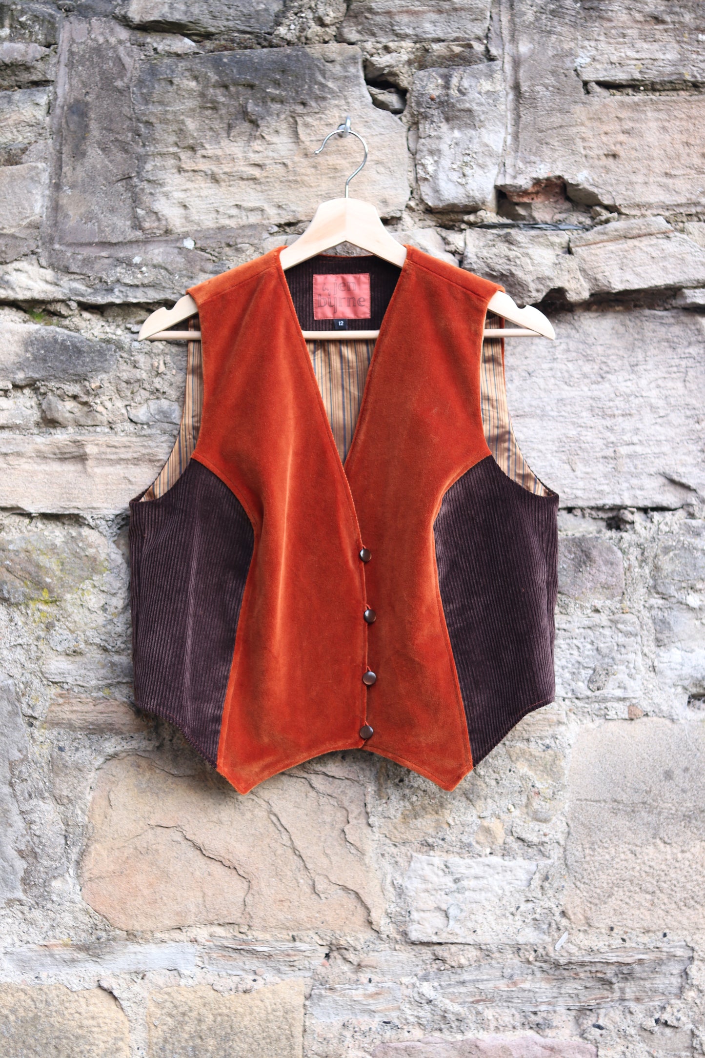 Copper Velvet & Chocolate Corduroy Waistcoat - UK 12