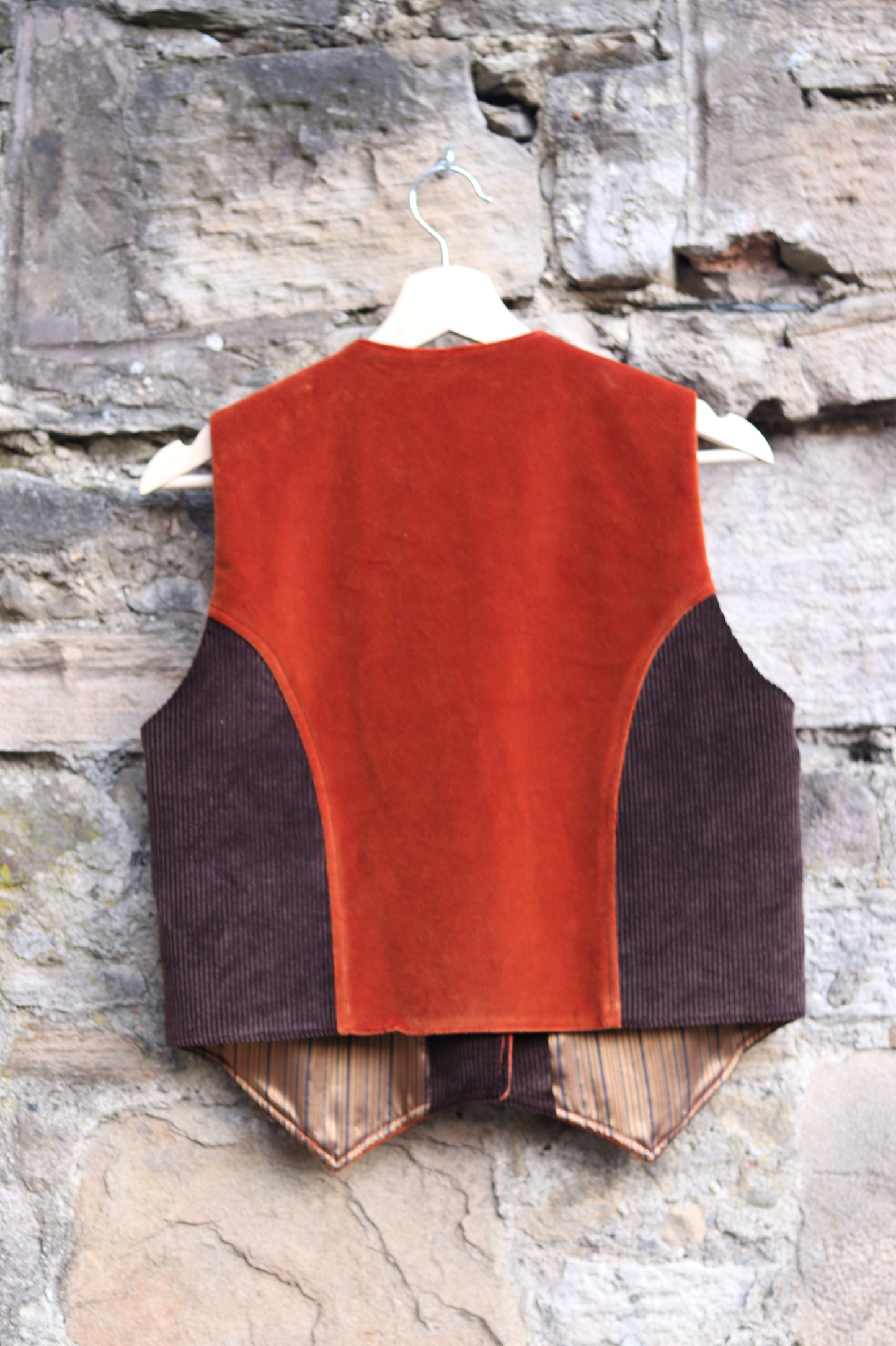 Copper Velvet & Chocolate Corduroy Waistcoat - UK 12