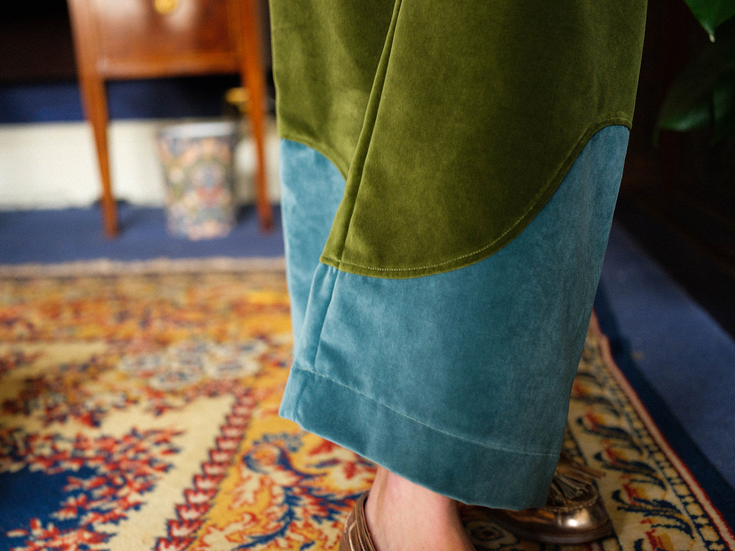 Block Colour Trousers in Sea Blue & Sage - Size 8