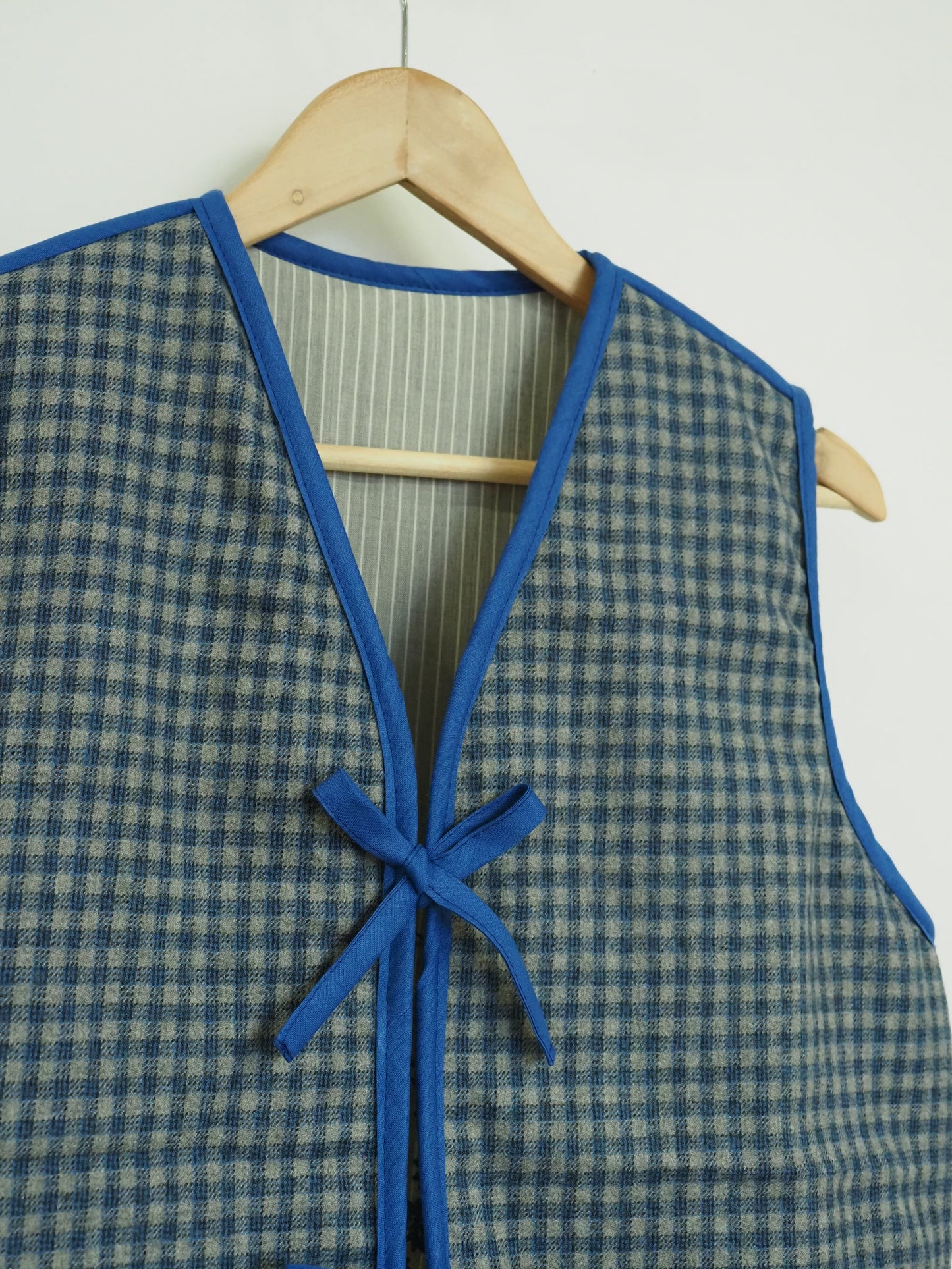 Reversible Blue & Grey Screenprinted Wool Quilt Vest - Medium (UK 12-14)