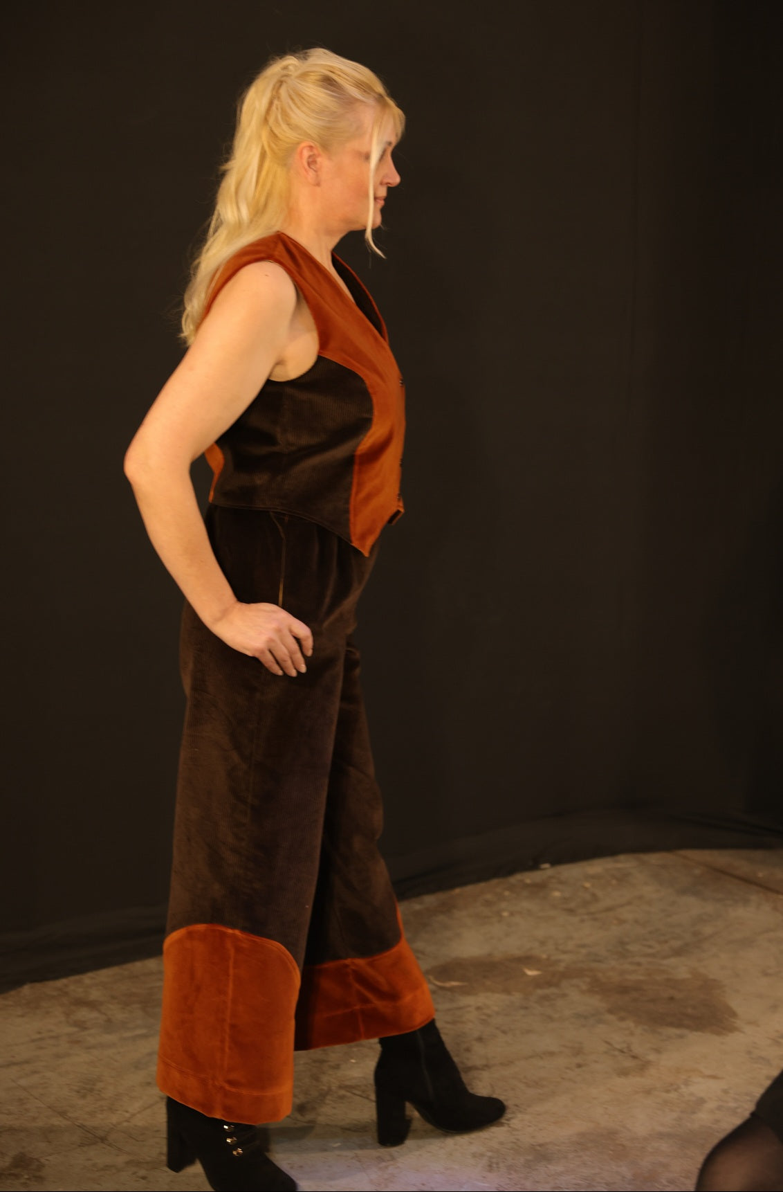 Copper Velvet & Chocolate Corduroy Trousers - UK 10