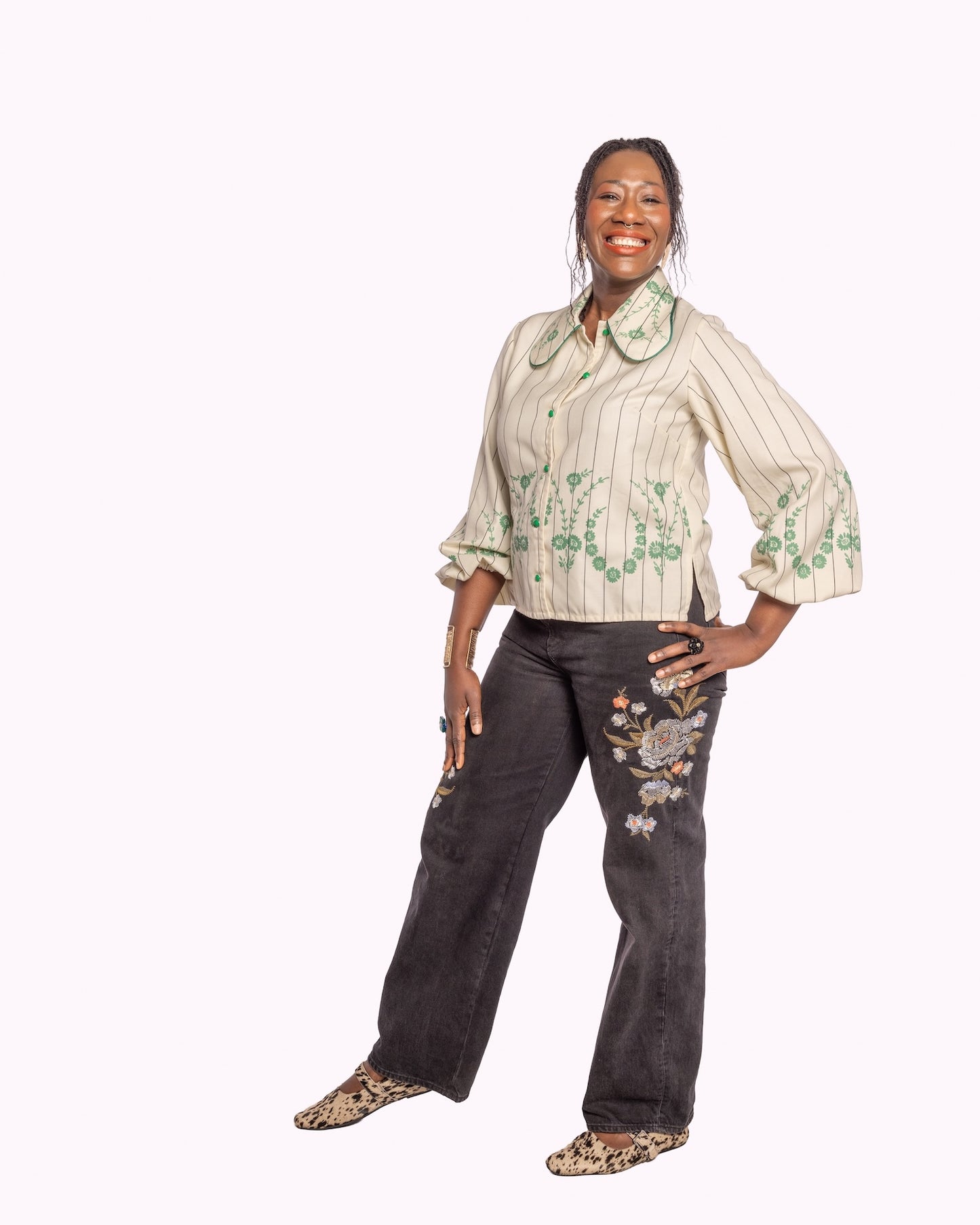 'Petal Pinstripe' Dana Blouse - Size UK 14 / US 10