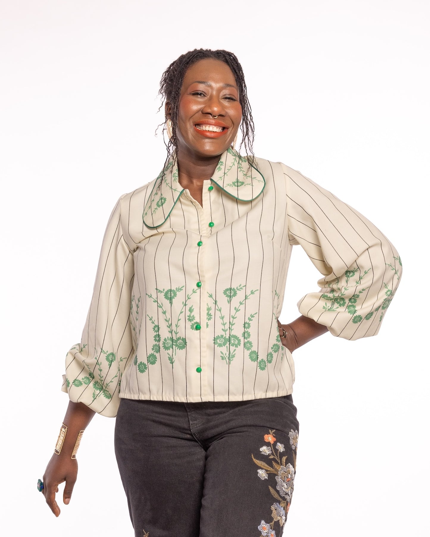 'Petal Pinstripe' Dana Blouse - Size UK 14 / US 10