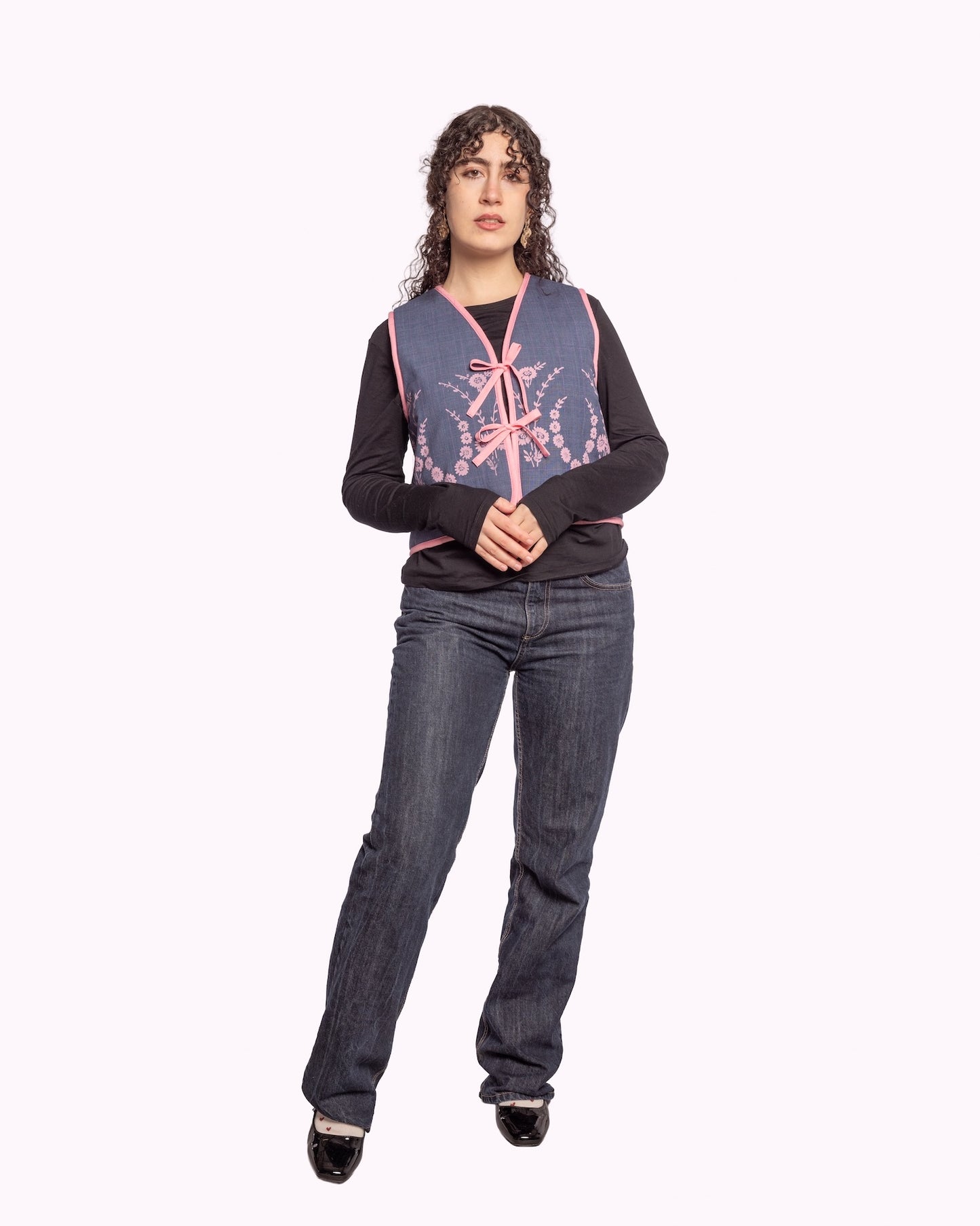 Reversible Pink & Blue Wool Quilt Vest - Small