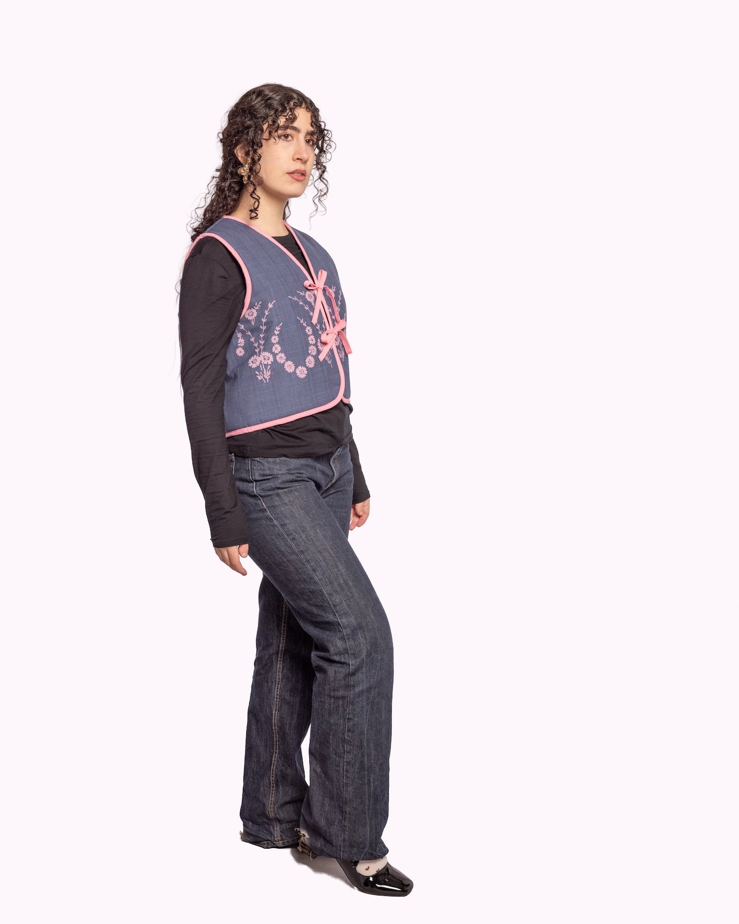 Reversible Pink & Blue Wool Quilt Vest - Small