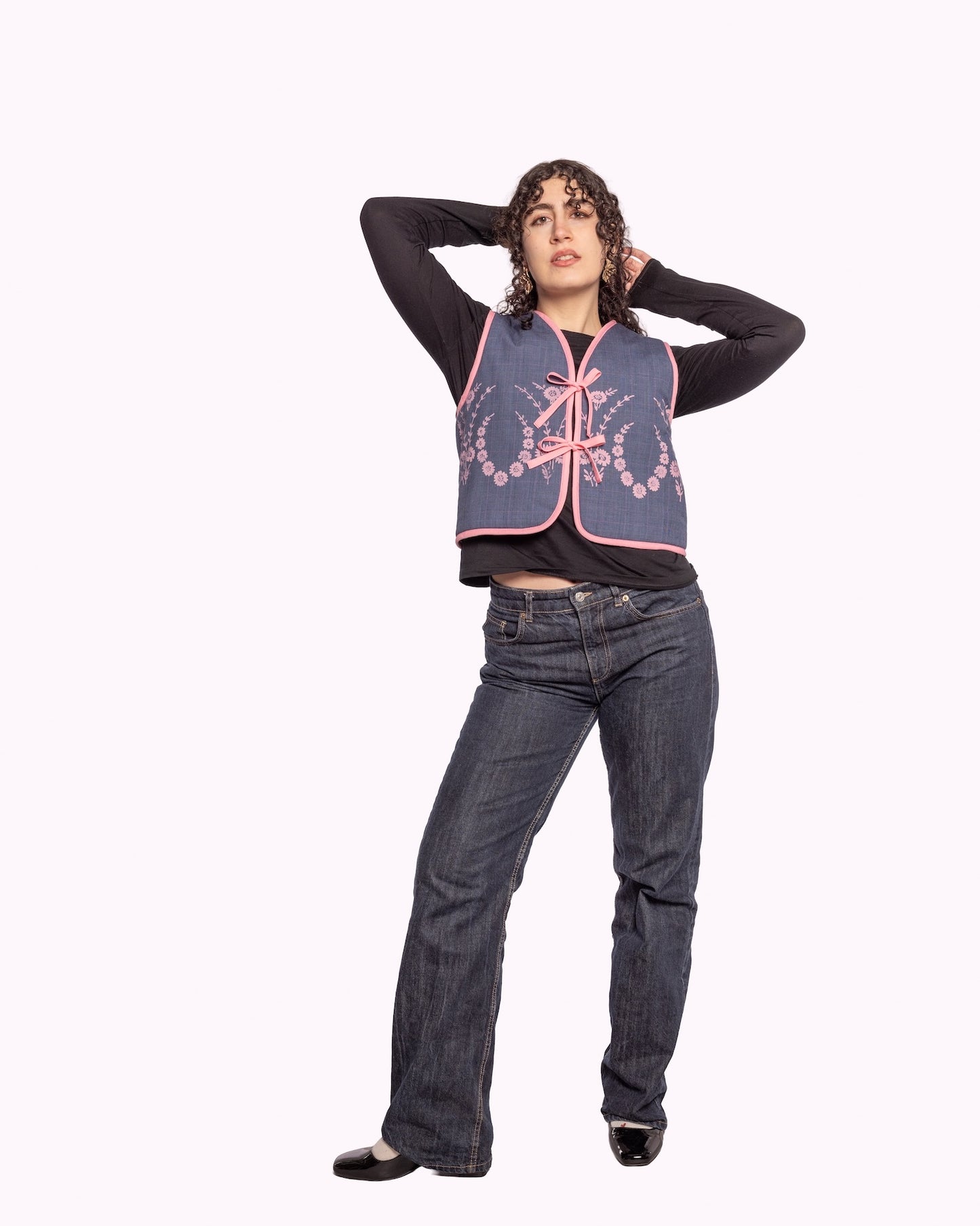 Reversible Pink & Blue Wool Quilt Vest - Small