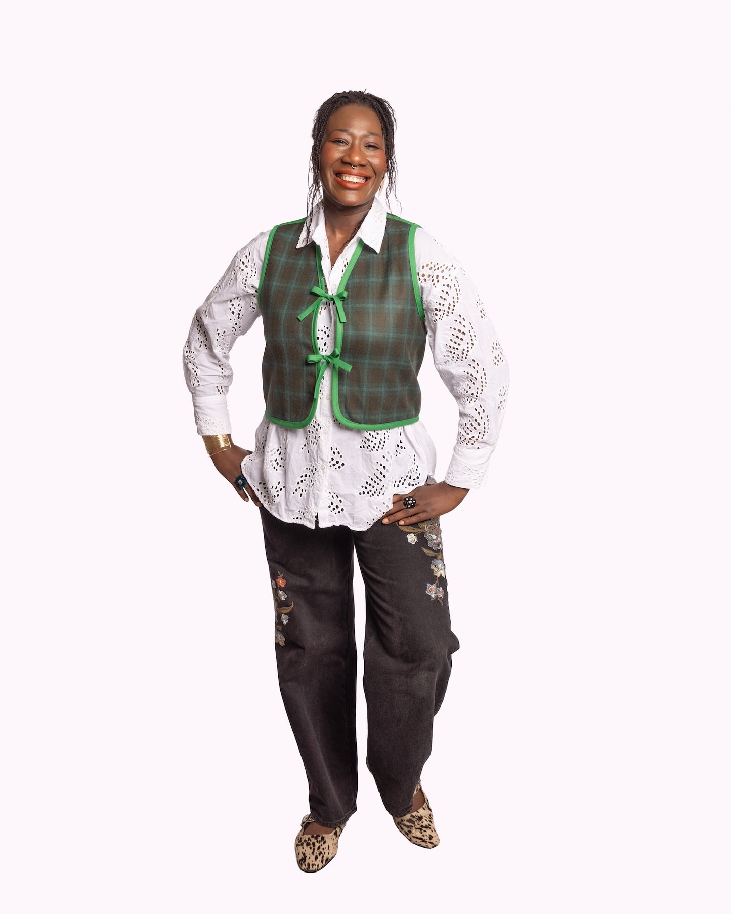 Reversible Green & Cream Wool Quilt Vest - Large