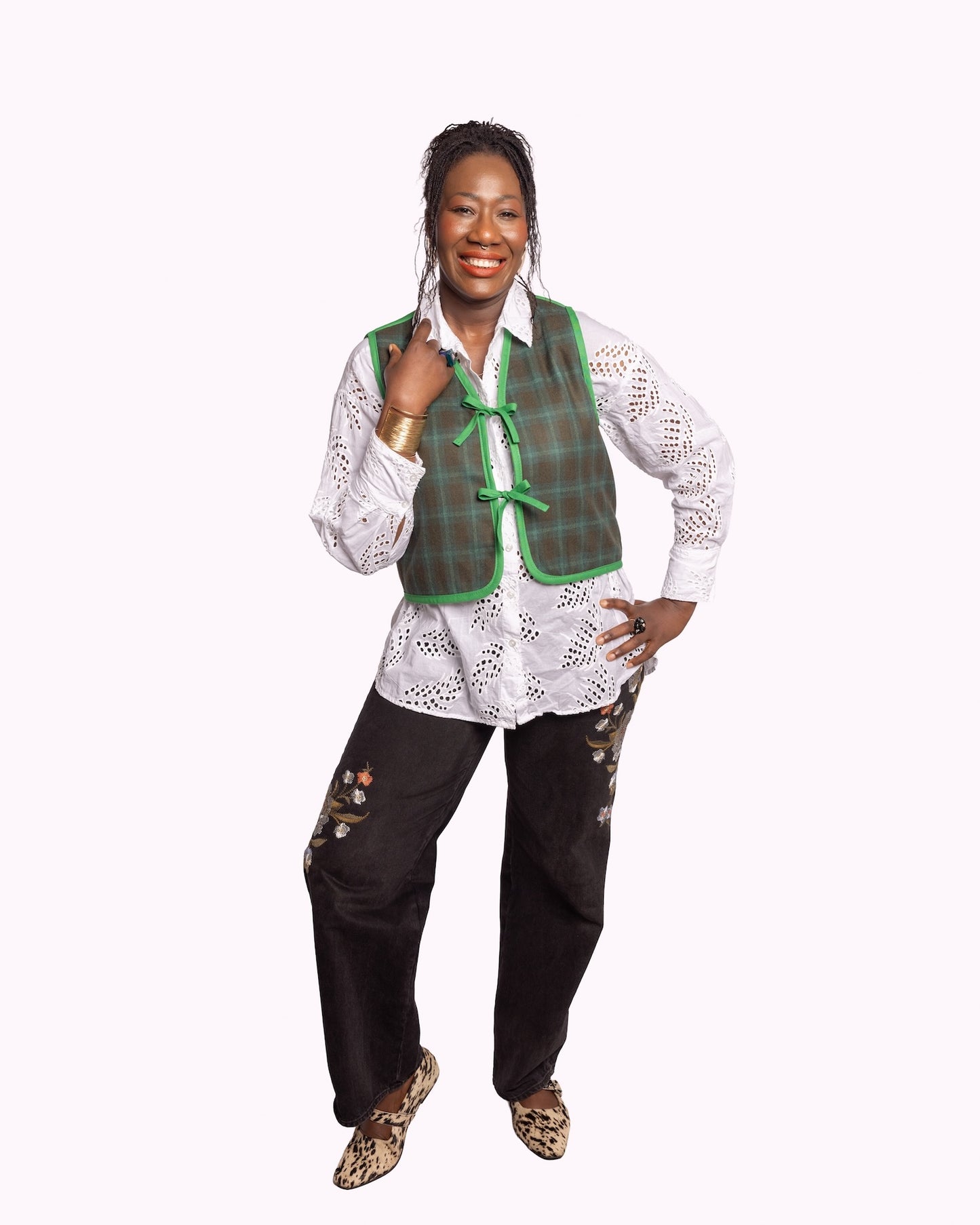 Reversible Green & Cream Wool Quilt Vest - Large