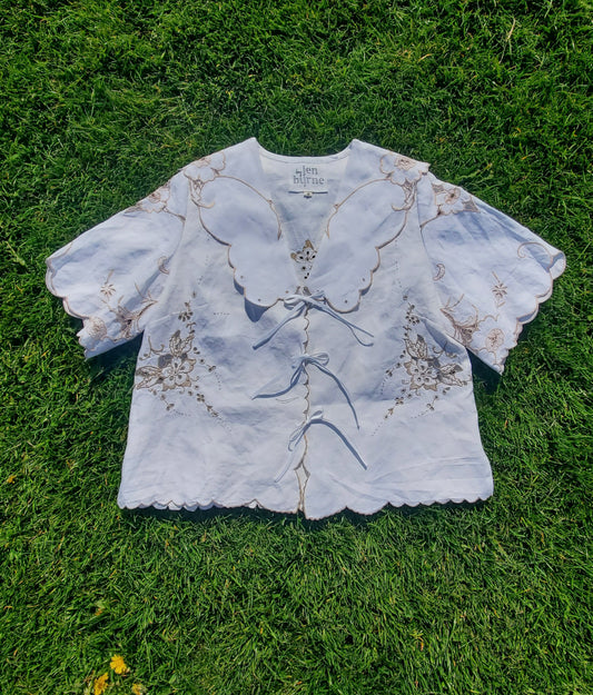 'Summer Mist' Tilly Tablecloth Blouse - Size Medium / UK 14 / US 10