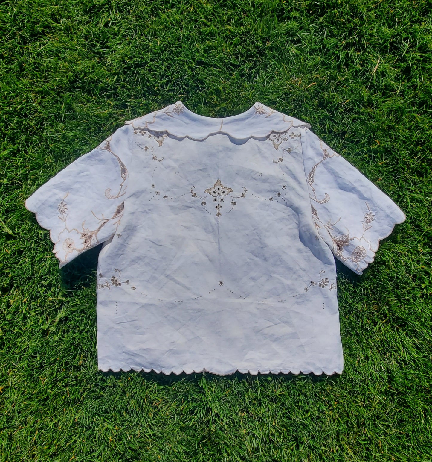 'Summer Mist' Tilly Tablecloth Blouse - Size Medium / UK 14 / US 10