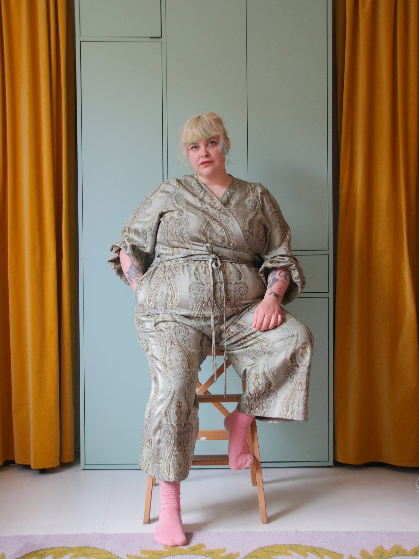 Khaki Brocade Trousers - UK24