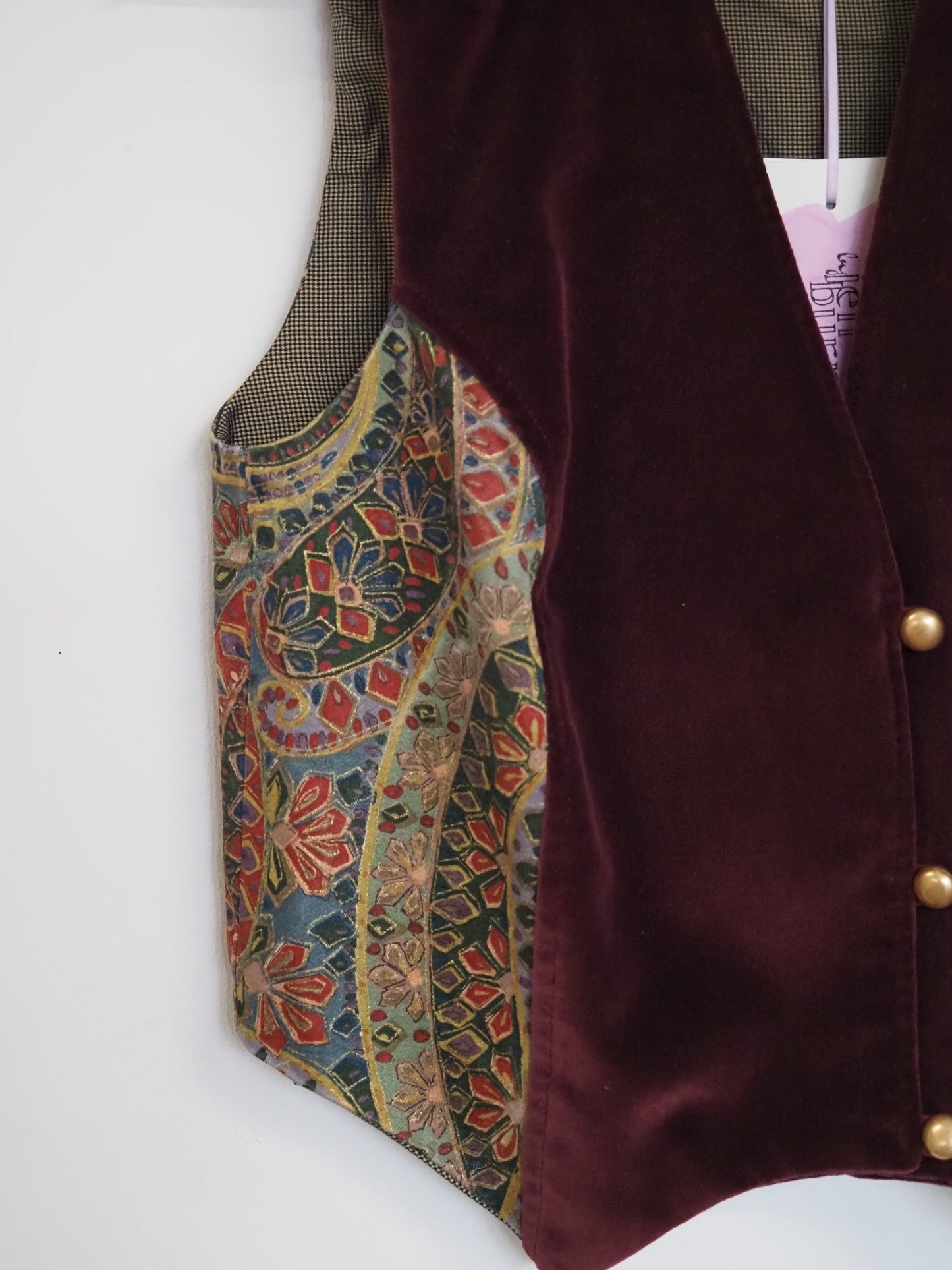 'Merlot Mosaic' Waistcoat in Vintage Print & Cotton Velvet - UK8