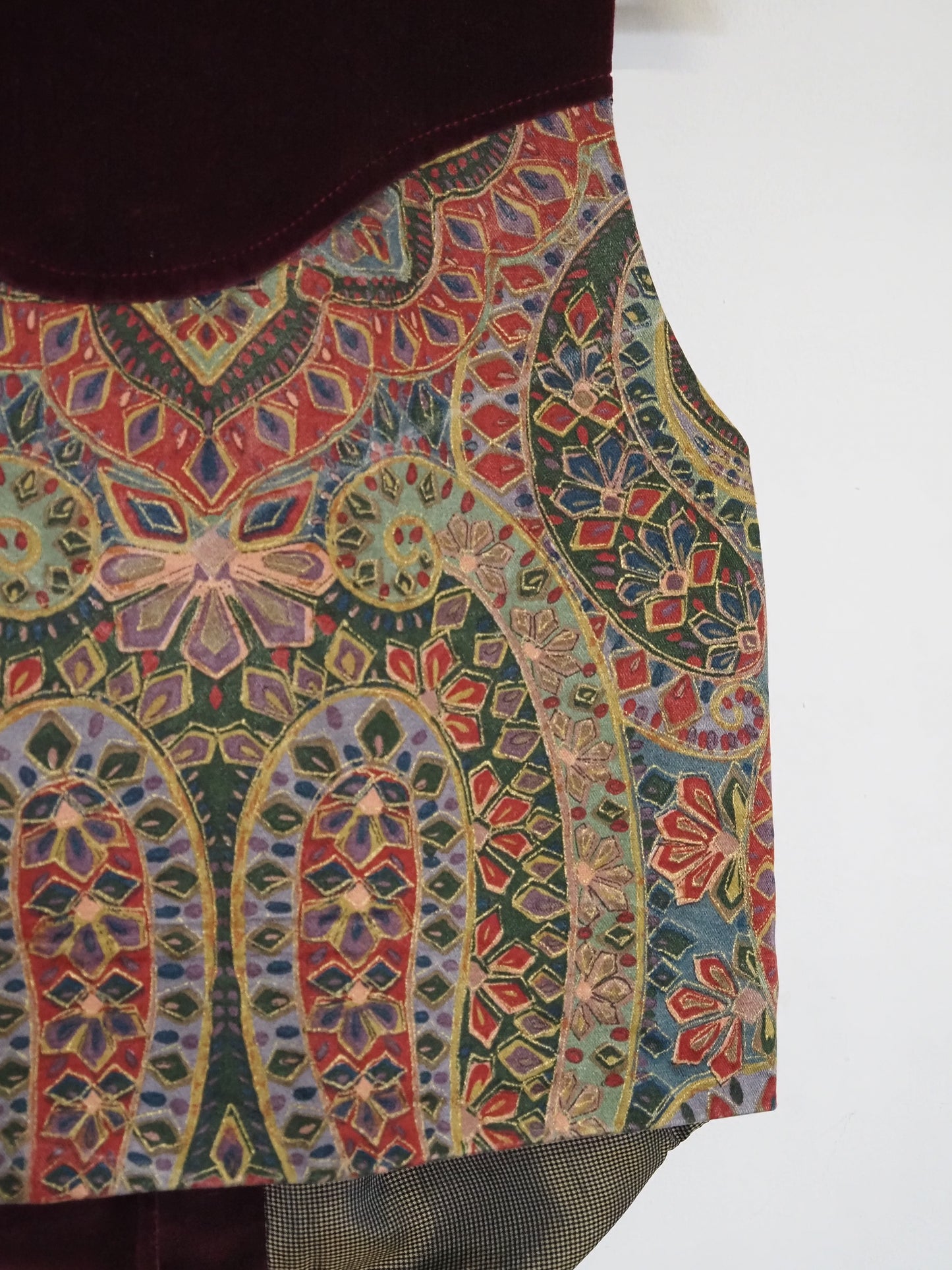 'Merlot Mosaic' Waistcoat in Vintage Print & Cotton Velvet - UK8