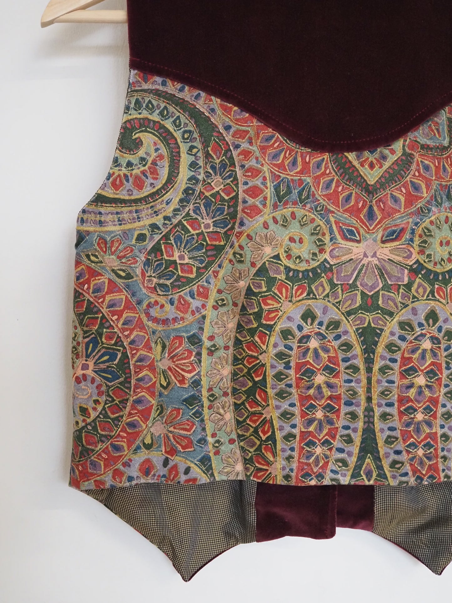 'Merlot Mosaic' Waistcoat in Vintage Print & Cotton Velvet - UK8