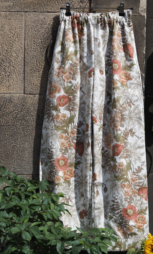 'Peach Poppies' Willow Upcycled Trousers - Size Medium / UK 14 / US 10