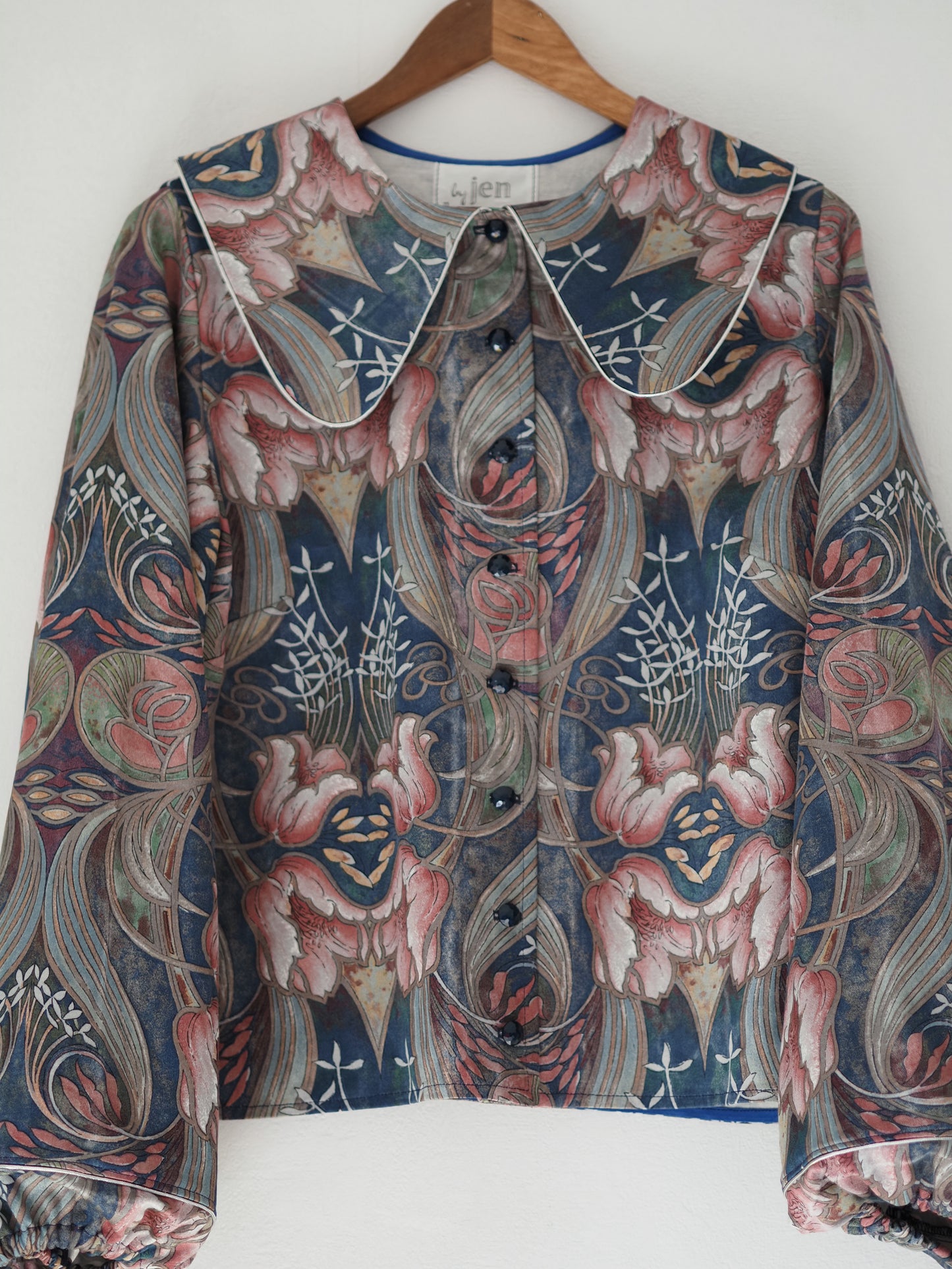 'Art Deco Blue' Dana Blouse - Size UK 18 / US 14