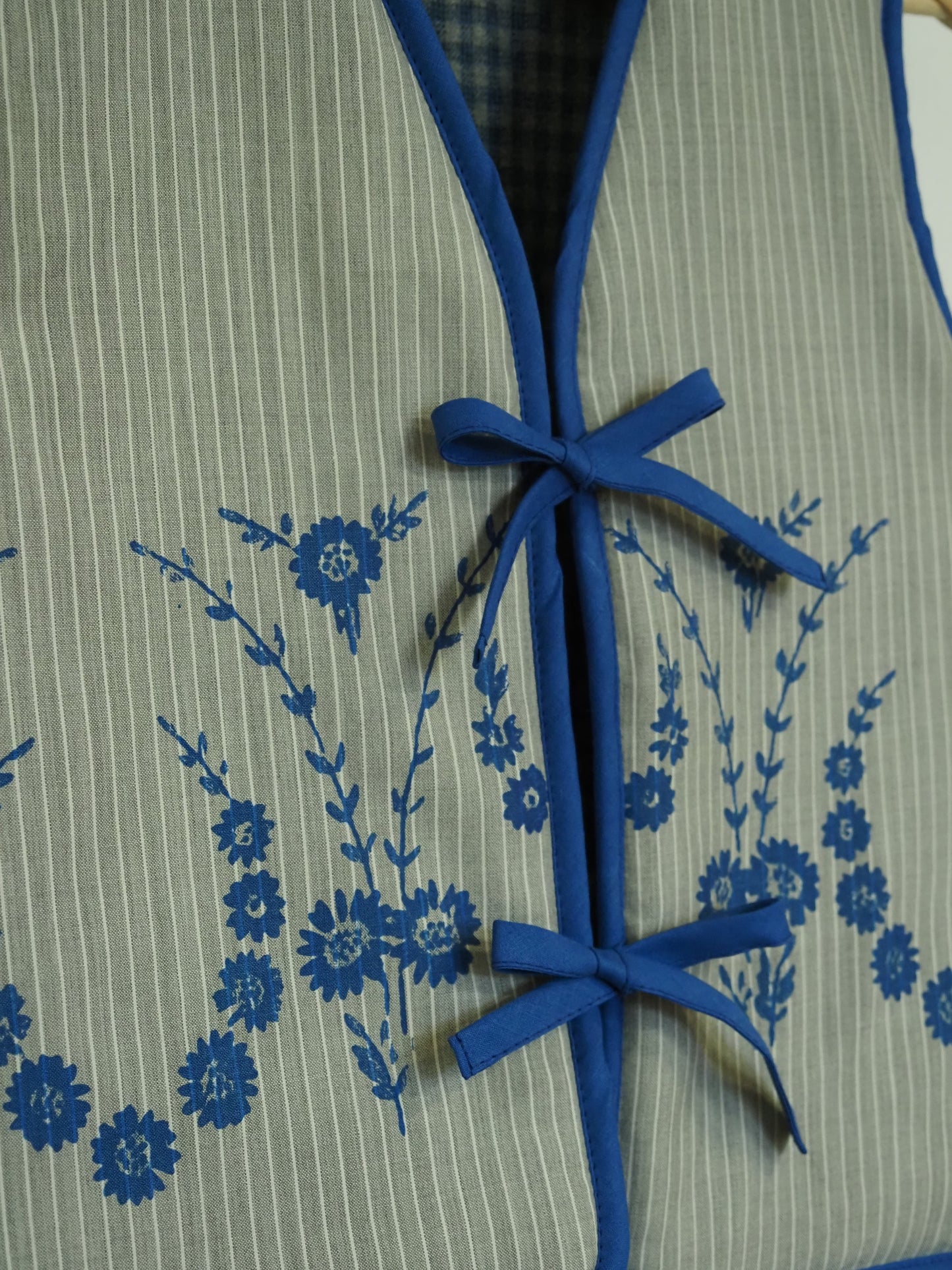 Reversible Blue & Grey Screenprinted Wool Quilt Vest - Medium (UK 12-14)