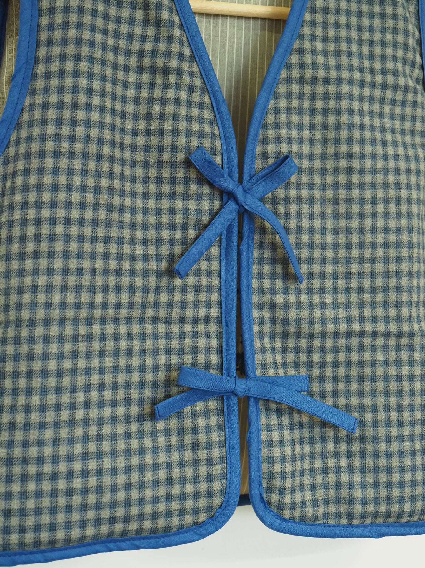 Reversible Blue & Grey Screenprinted Wool Quilt Vest - Medium (UK 12-14)