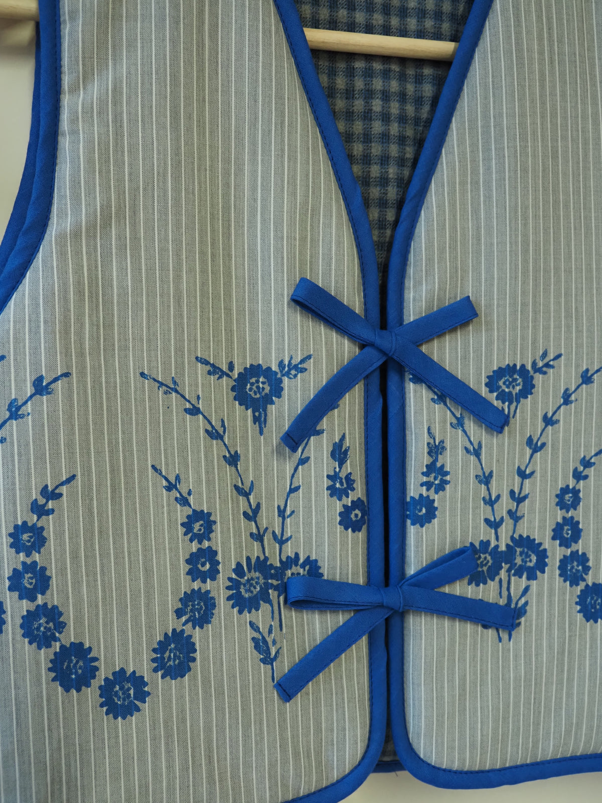 Reversible Blue & Grey Wool Quilt Vest - Medium