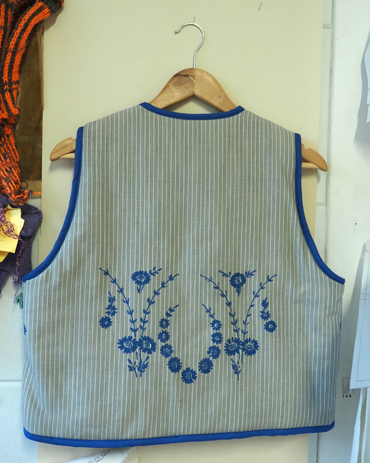 Reversible Blue & Grey Wool Quilt Vest - Medium