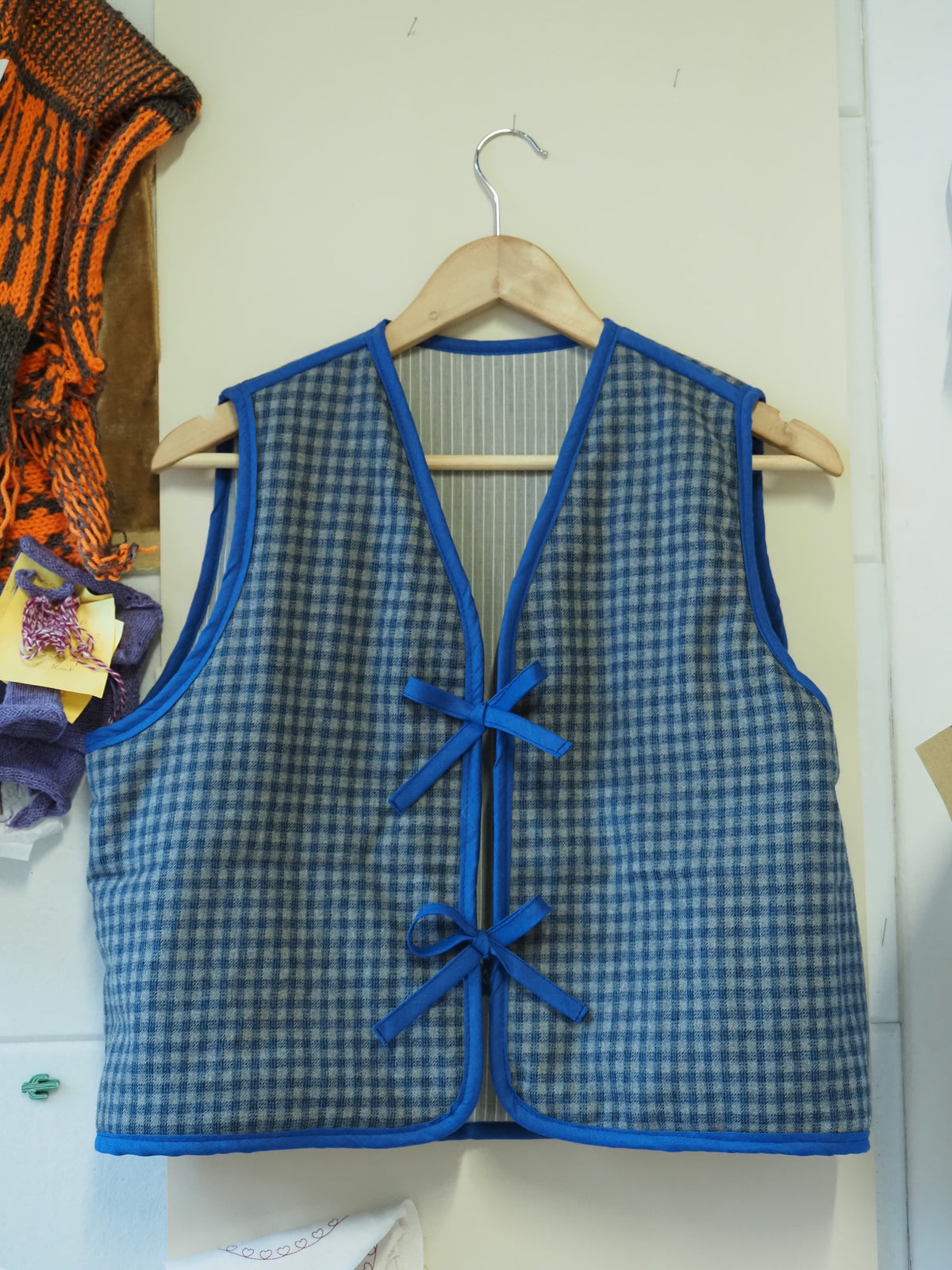 Reversible Blue & Grey Wool Quilt Vest - Medium