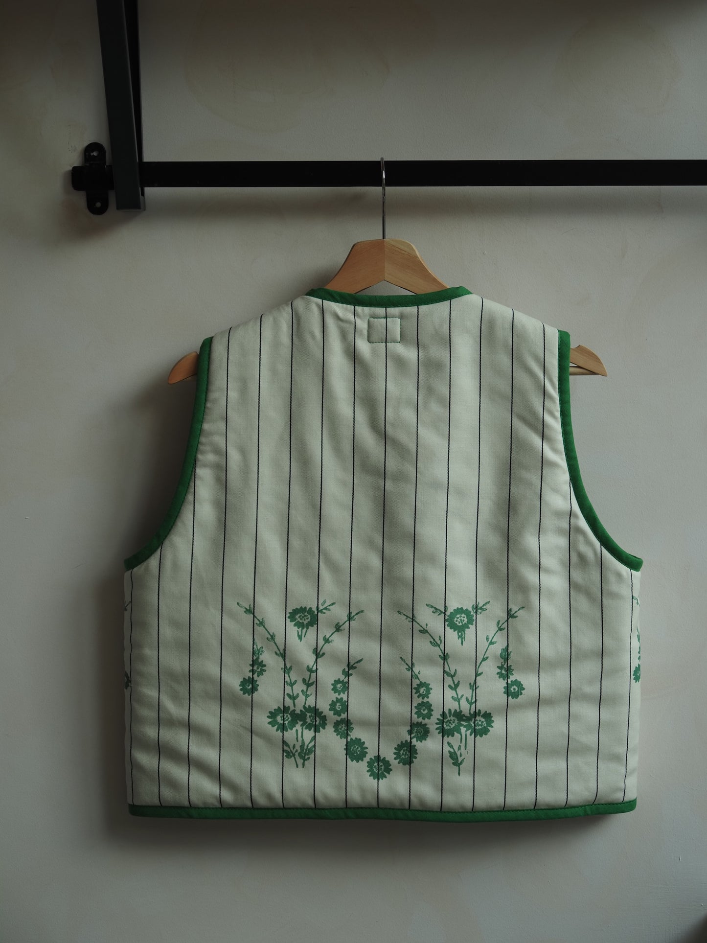 Reversible Green & Cream Wool Quilt Vest - Large