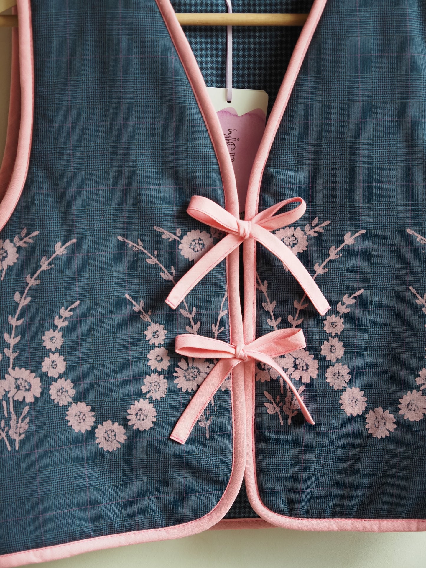 Reversible Pink & Blue Wool Quilt Vest - Small