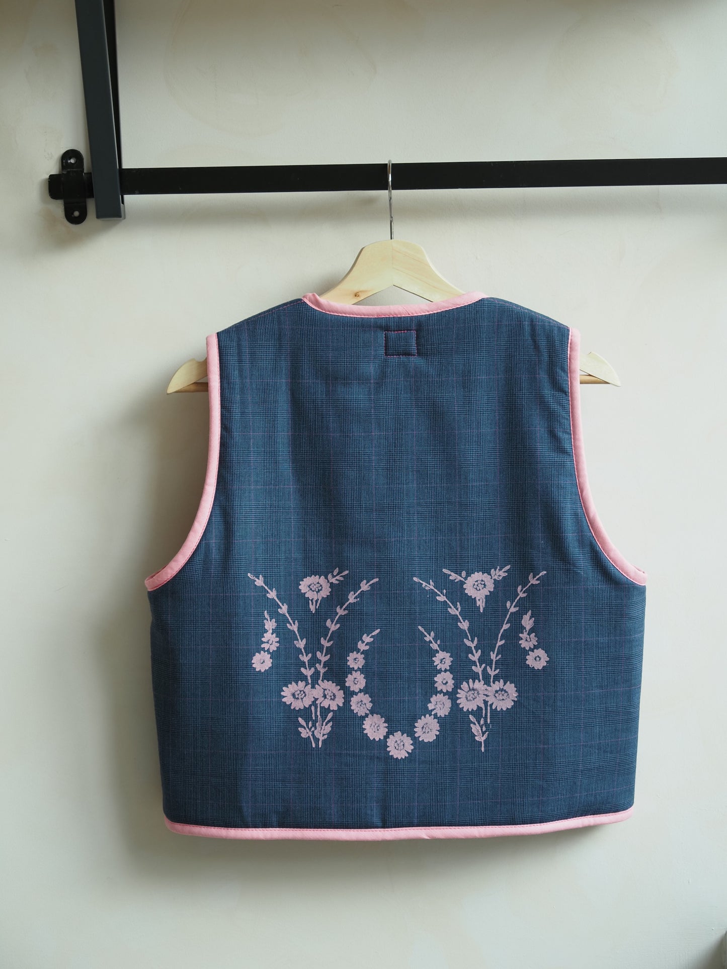 Reversible Pink & Blue Wool Quilt Vest - Small