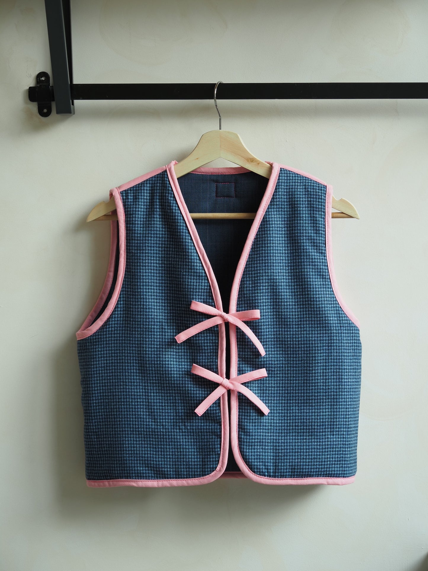 Reversible Pink & Blue Wool Quilt Vest - Small