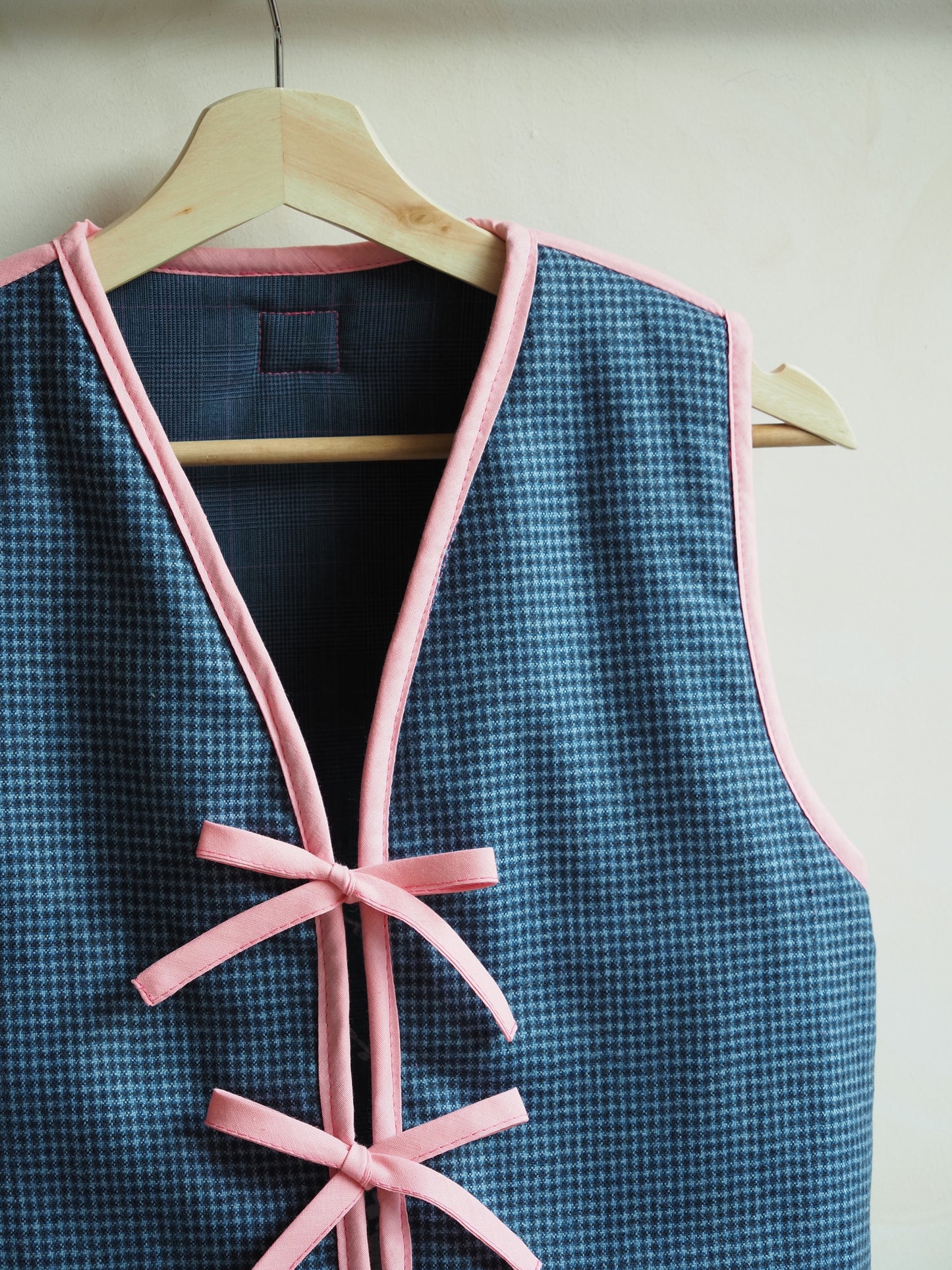 Reversible Pink & Blue Wool Quilt Vest - Small