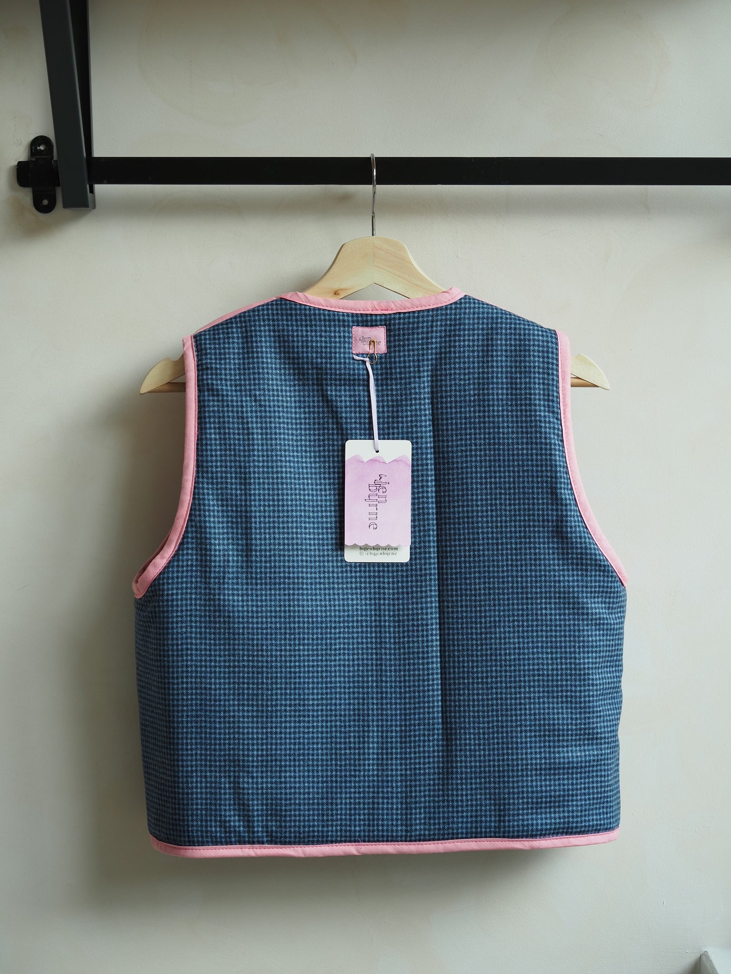 Reversible Pink & Blue Wool Quilt Vest - Small