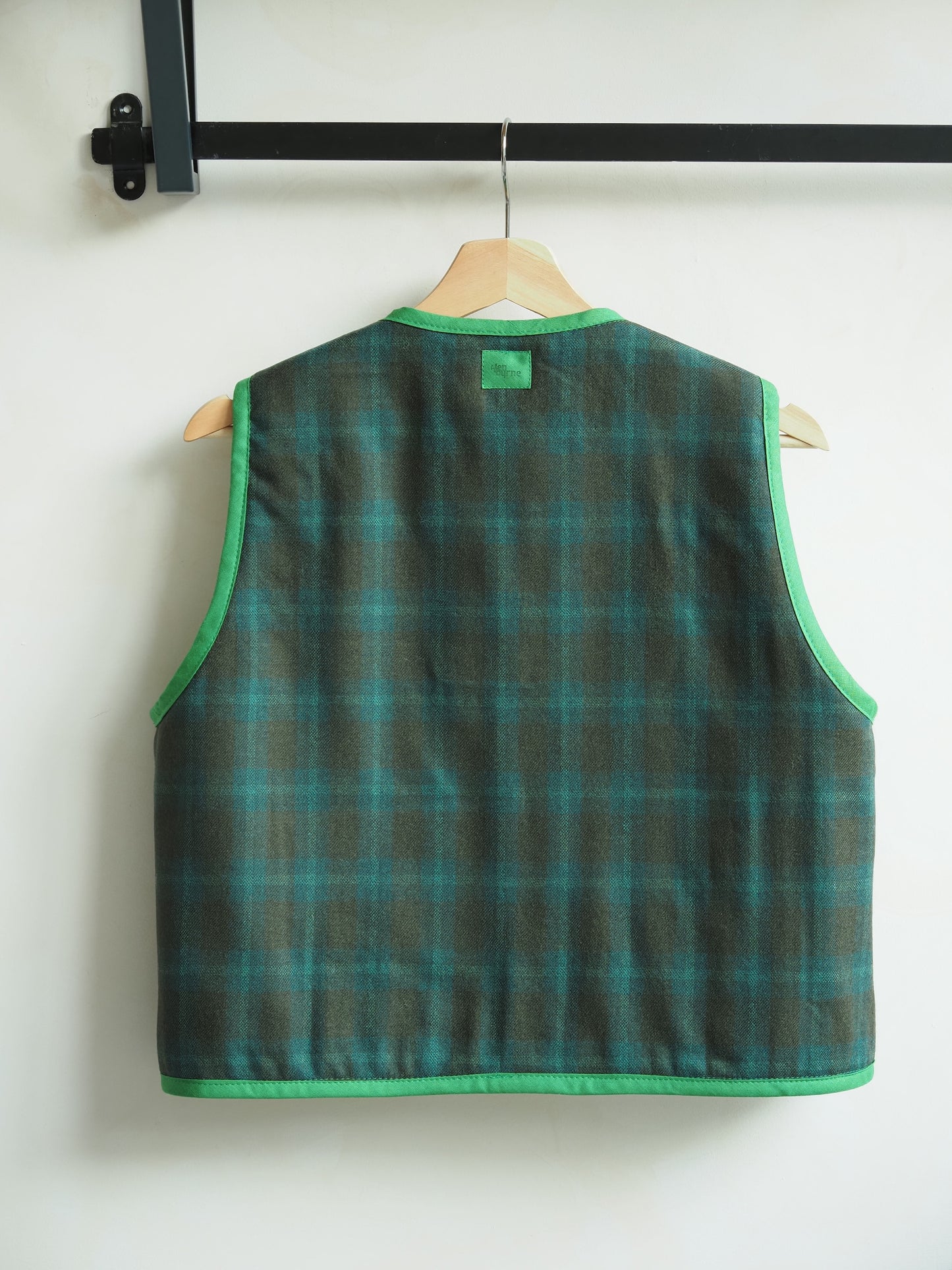 Reversible Green & Cream Wool Quilt Vest - Large