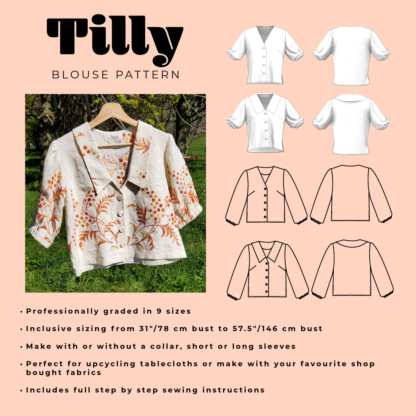 TILLY Tablecloth Blouse Sewing Pattern - Digital Download
