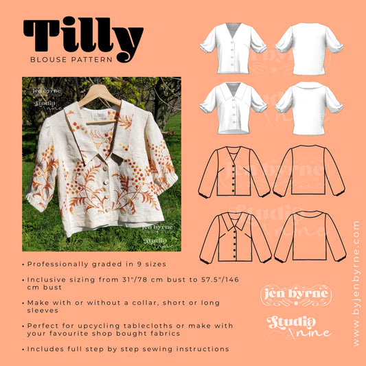 TILLY Tablecloth Blouse Sewing Pattern - Digital Download
