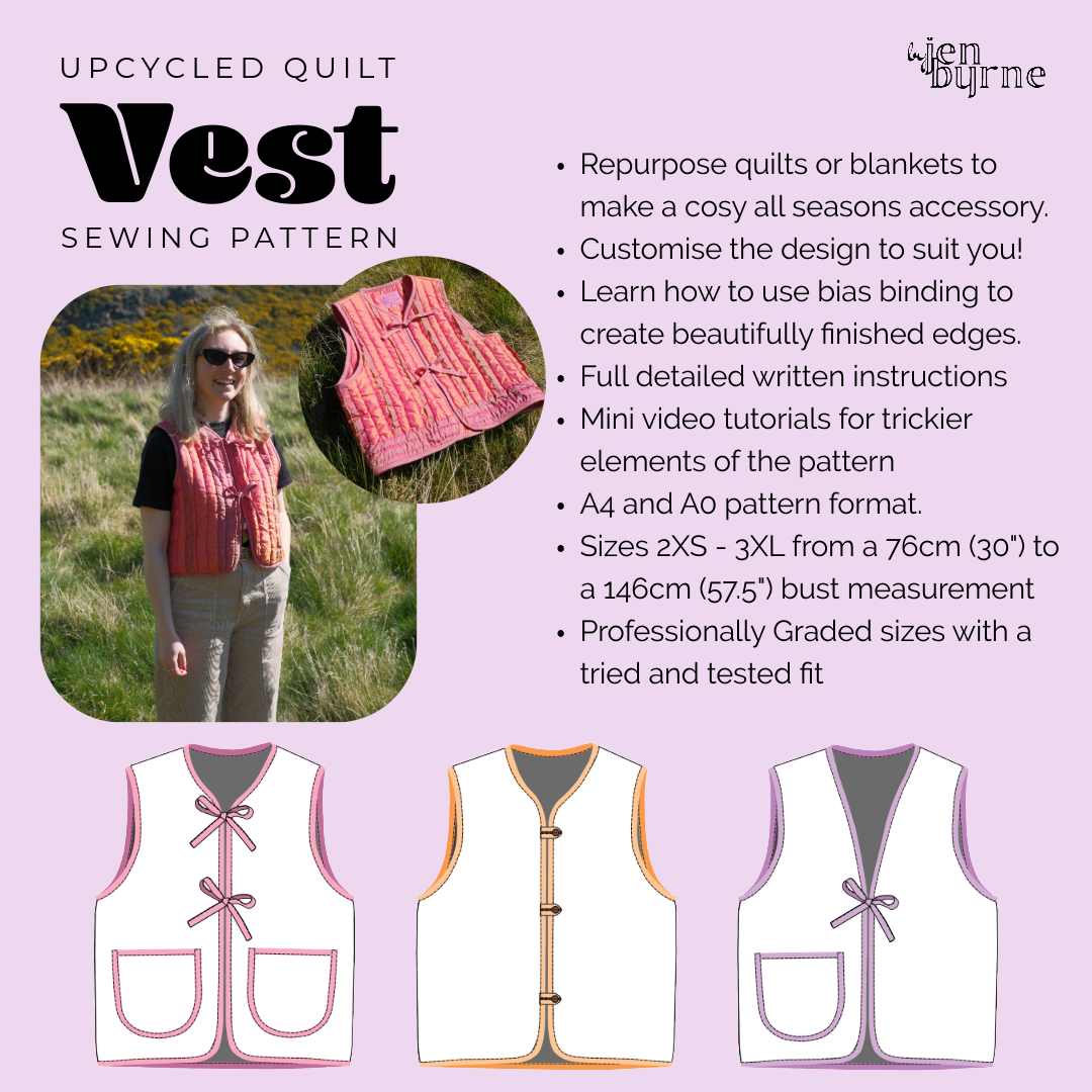 Upcycled Quilt Vest Sewing Pattern - Digital Download