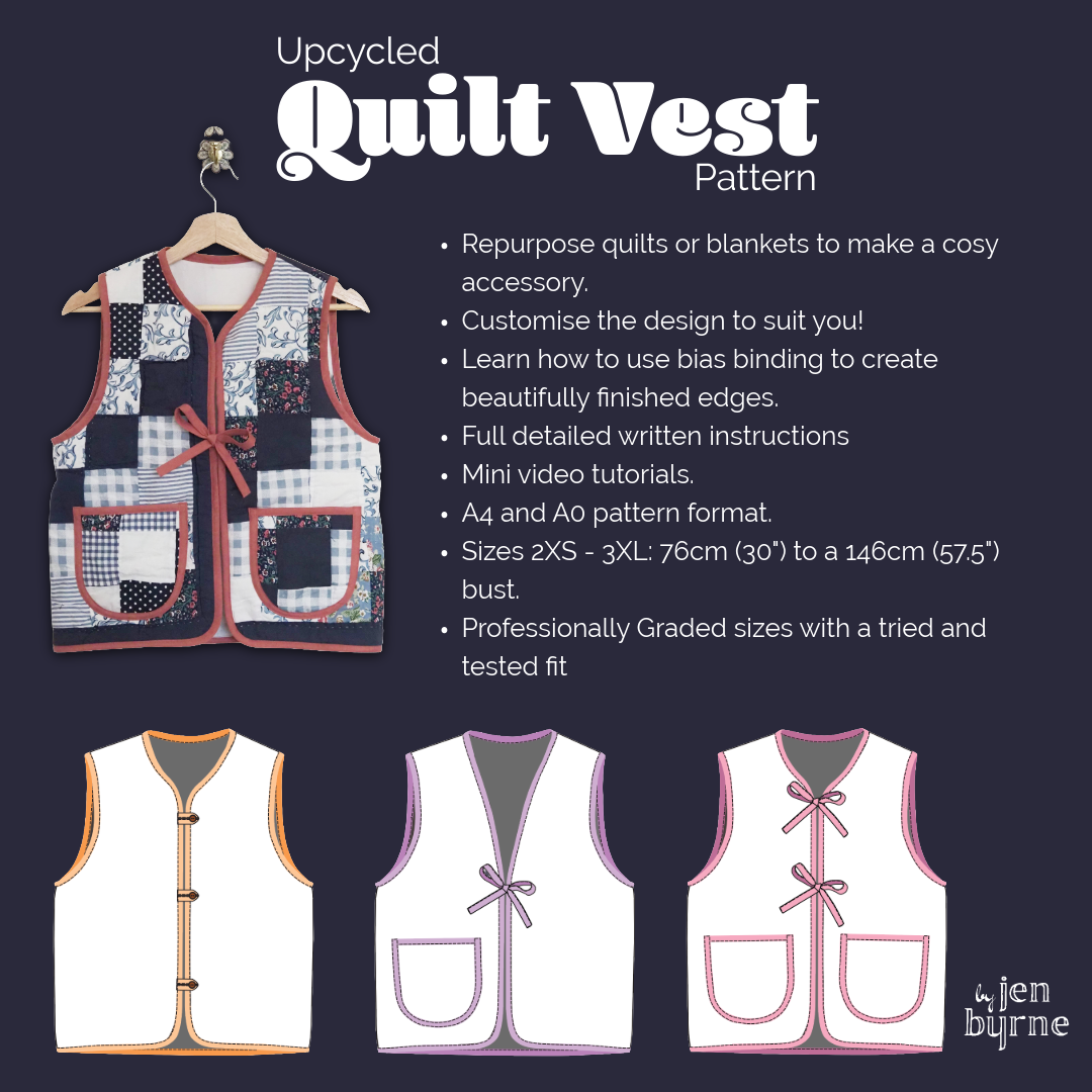 Upcycled Quilt Vest Sewing Pattern - Digital Download