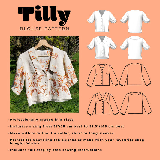 TILLY Tablecloth Blouse Sewing Pattern - Digital Download